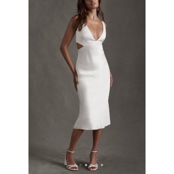 NWT Sachin Babi White Satin Cut Out Open Back Midi Dress Size 6 - Picture 1 of 14